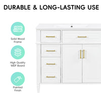VanityFus 36-in Bathroom Vanity White Single Sink Combo with Ceramic Top 2 Doors 4 Drawers Adjustable Shelves