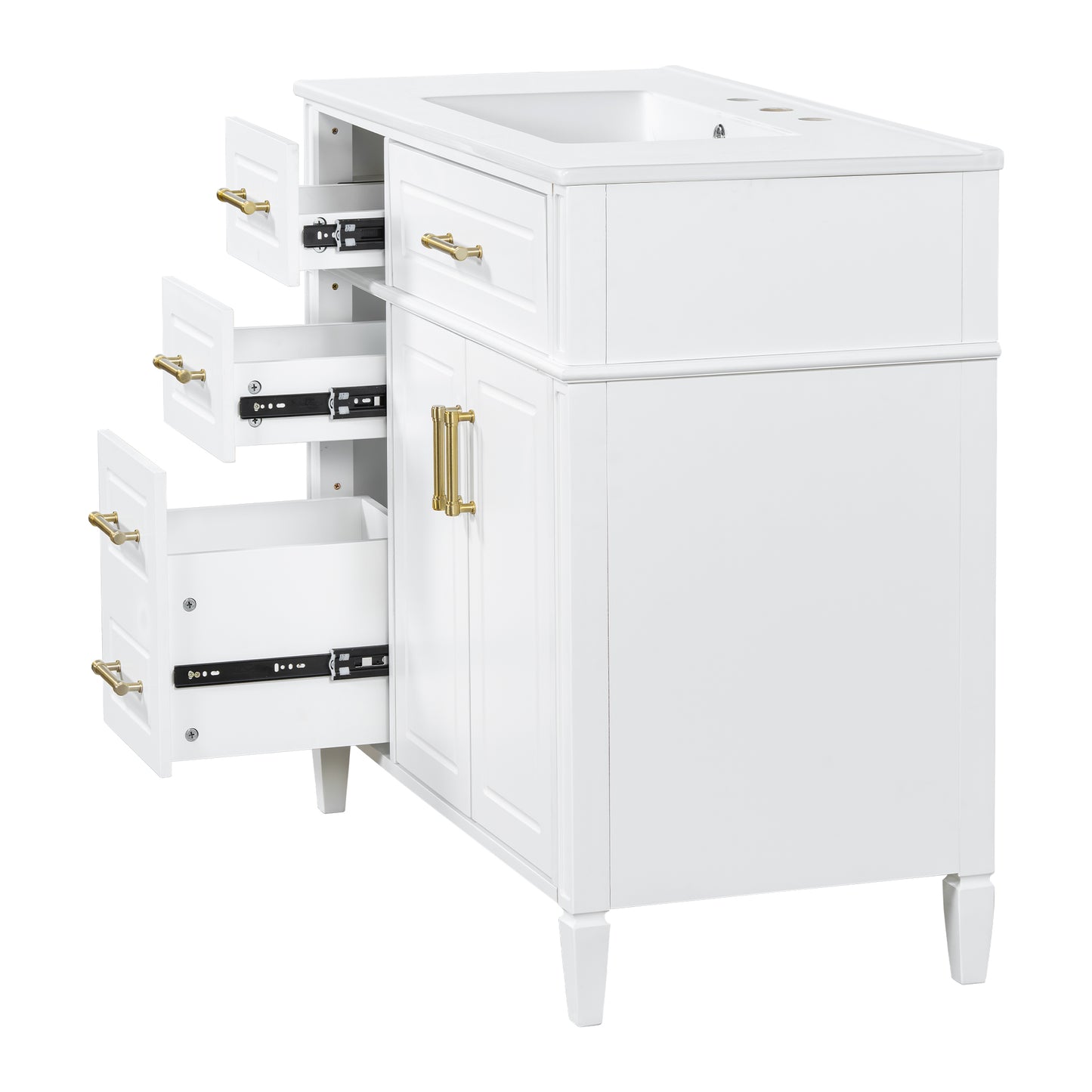 VanityFus 36-in Bathroom Vanity White Single Sink Combo with Ceramic Top 2 Doors 4 Drawers Adjustable Shelves