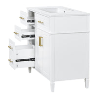 VanityFus 36-in Bathroom Vanity White Single Sink Combo with Ceramic Top 2 Doors 4 Drawers Adjustable Shelves