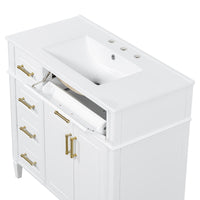 VanityFus 36-in Bathroom Vanity White Single Sink Combo with Ceramic Top 2 Doors 4 Drawers Adjustable Shelves