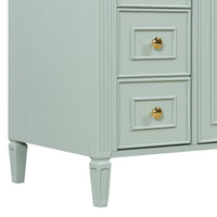 VanityFus 36-in Bathroom Vanity Green Single Sink Combo with Ceramic Top 2 Doors 4 Drawers Adjustable Shelves