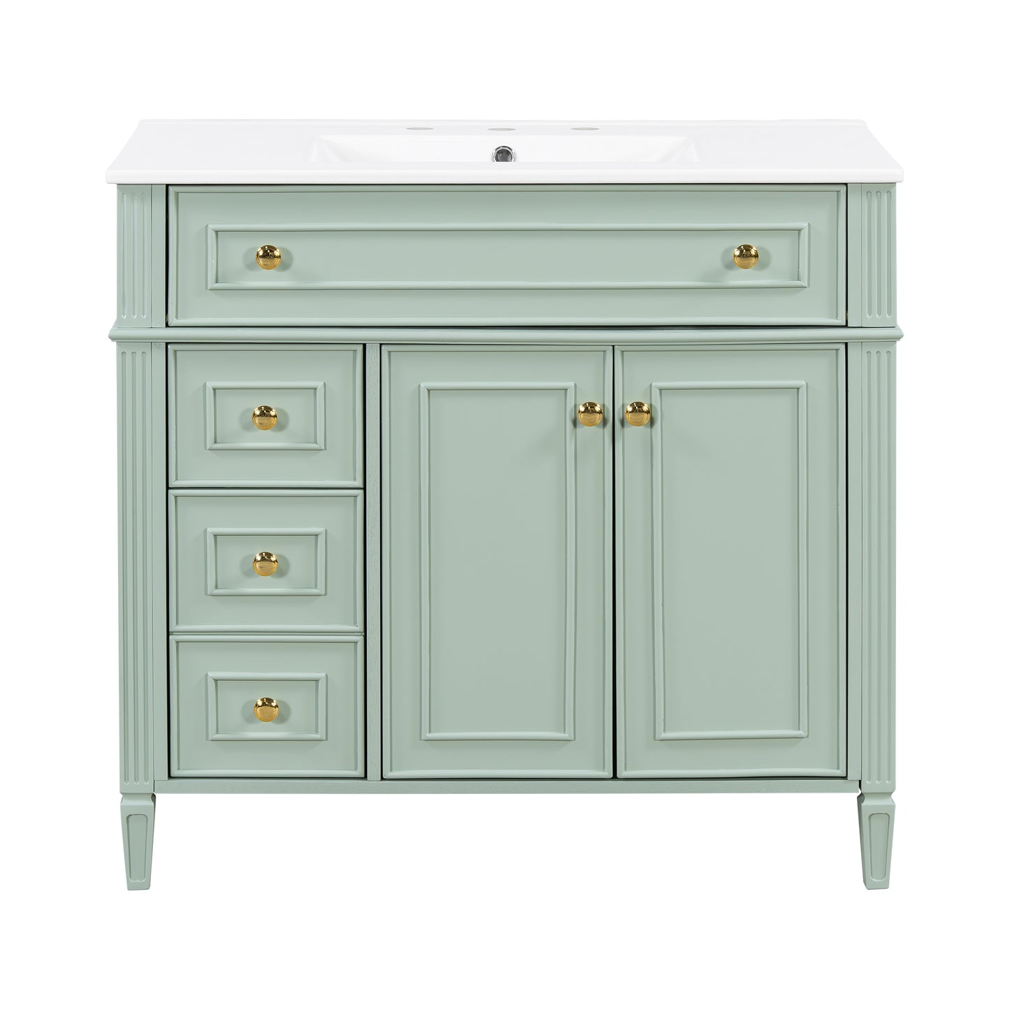VanityFus 36-in Bathroom Vanity Green Single Sink Combo with Ceramic Top 2 Doors 4 Drawers Adjustable Shelves