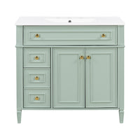 VanityFus 36-in Bathroom Vanity Green Single Sink Combo with Ceramic Top 2 Doors 4 Drawers Adjustable Shelves