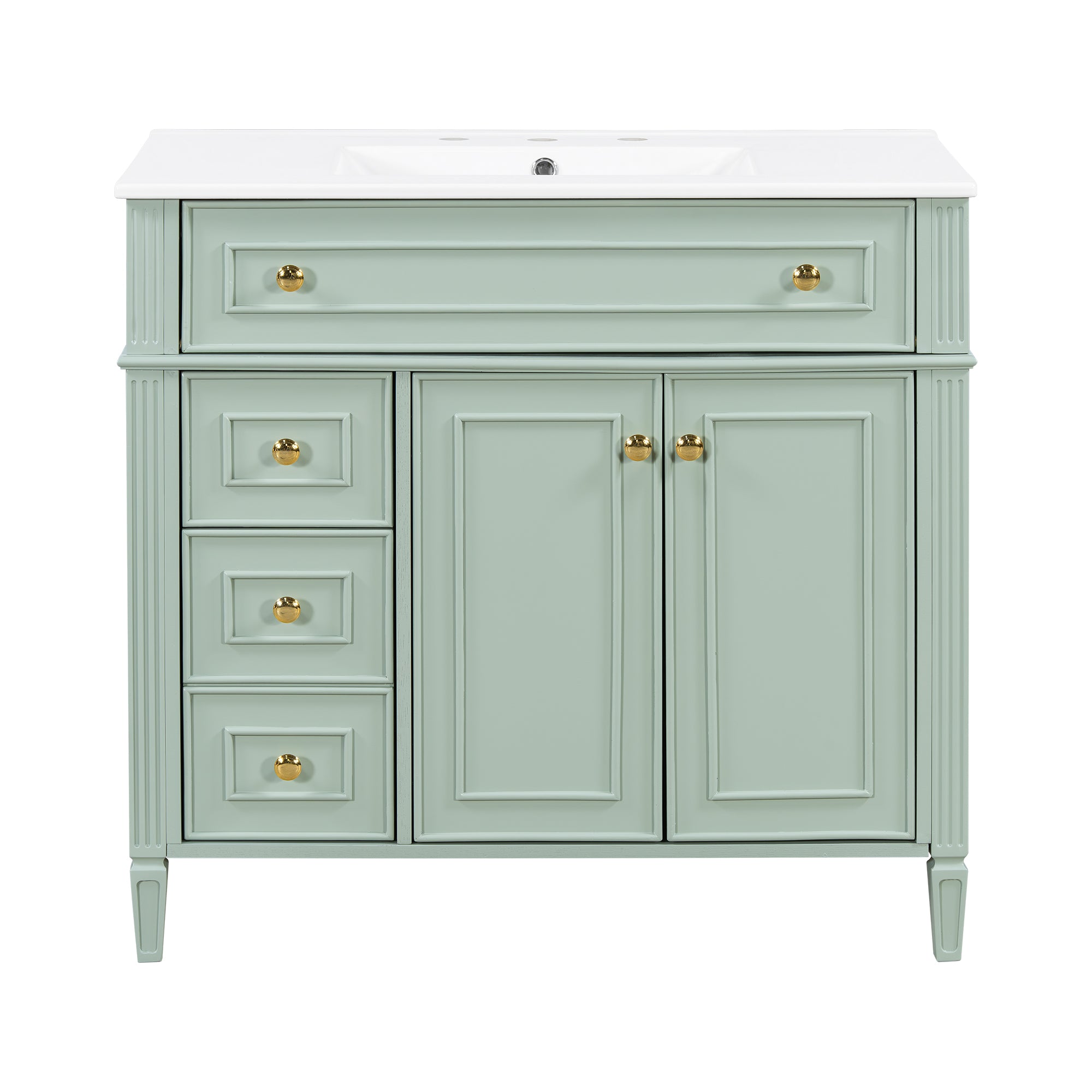 VanityFus 36-in Bathroom Vanity Green Single Sink Combo with Ceramic Top 2 Doors 4 Drawers Adjustable Shelves