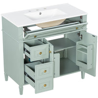 VanityFus 36-in Bathroom Vanity Green Single Sink Combo with Ceramic Top 2 Doors 4 Drawers Adjustable Shelves