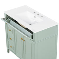 VanityFus 36-in Bathroom Vanity Green Single Sink Combo with Ceramic Top 2 Doors 4 Drawers Adjustable Shelves