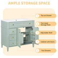 VanityFus 36-in Bathroom Vanity Green Single Sink Combo with Ceramic Top 2 Doors 4 Drawers Adjustable Shelves