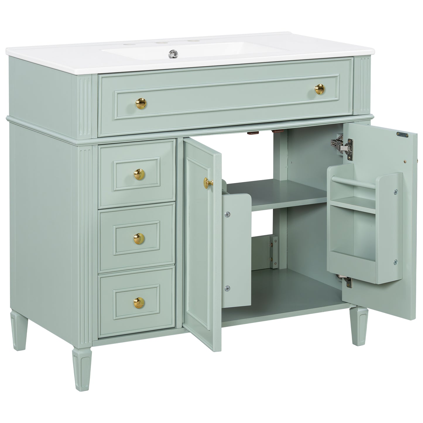 VanityFus 36-in Bathroom Vanity Green Single Sink Combo with Ceramic Top 2 Doors 4 Drawers Adjustable Shelves