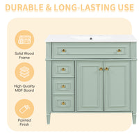 VanityFus 36-in Bathroom Vanity Green Single Sink Combo with Ceramic Top 2 Doors 4 Drawers Adjustable Shelves
