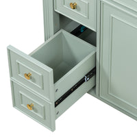 VanityFus 36-in Bathroom Vanity Green Single Sink Combo with Ceramic Top 2 Doors 4 Drawers Adjustable Shelves