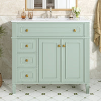 VanityFus 36-in Bathroom Vanity Green Single Sink Combo with Ceramic Top 2 Doors 4 Drawers Adjustable Shelves