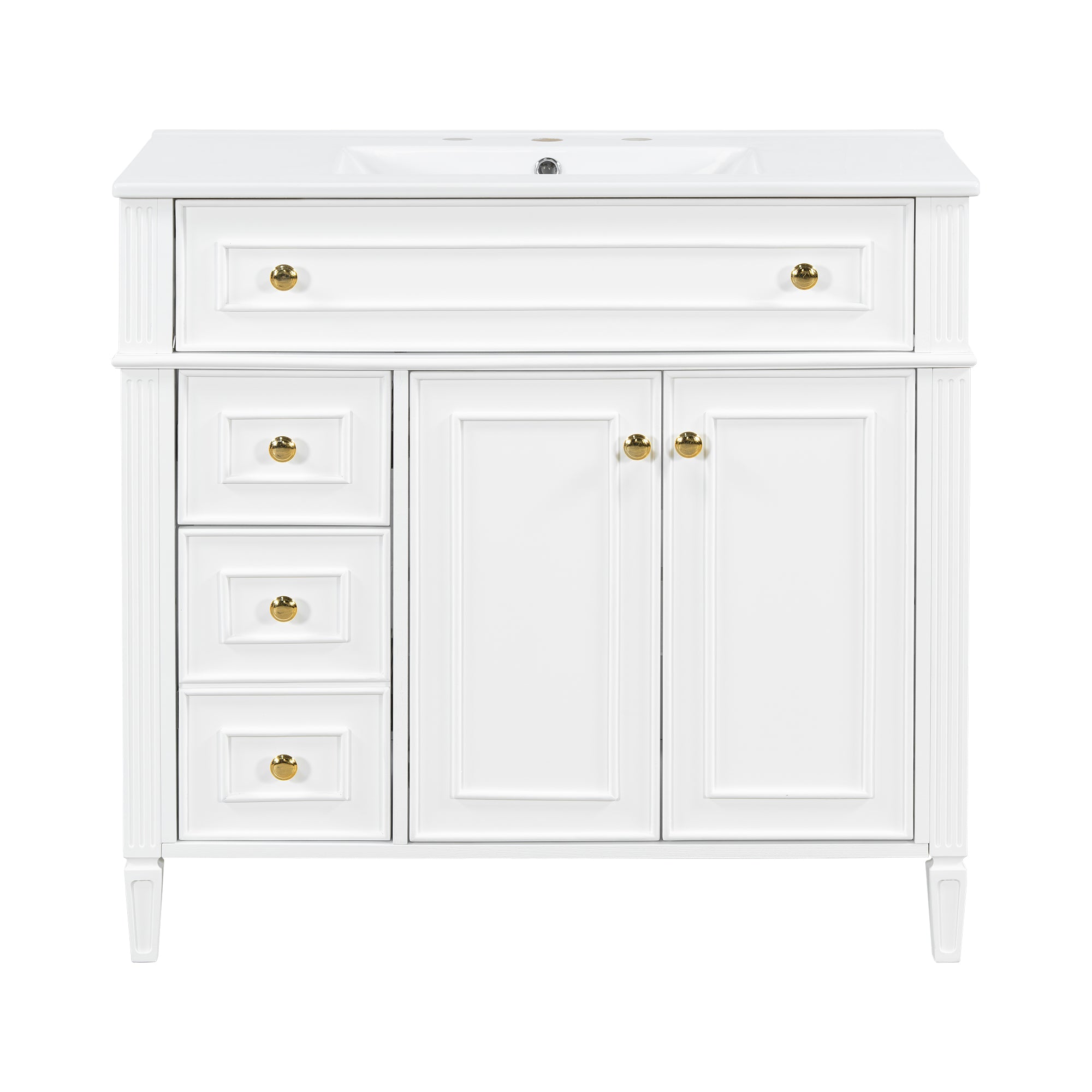 VanityFus 36-in White Bathroom Vanity Single Sink Combo Ceramic Top 2 Soft Close Doors 3 drawers Undermount Adjustable Shelves