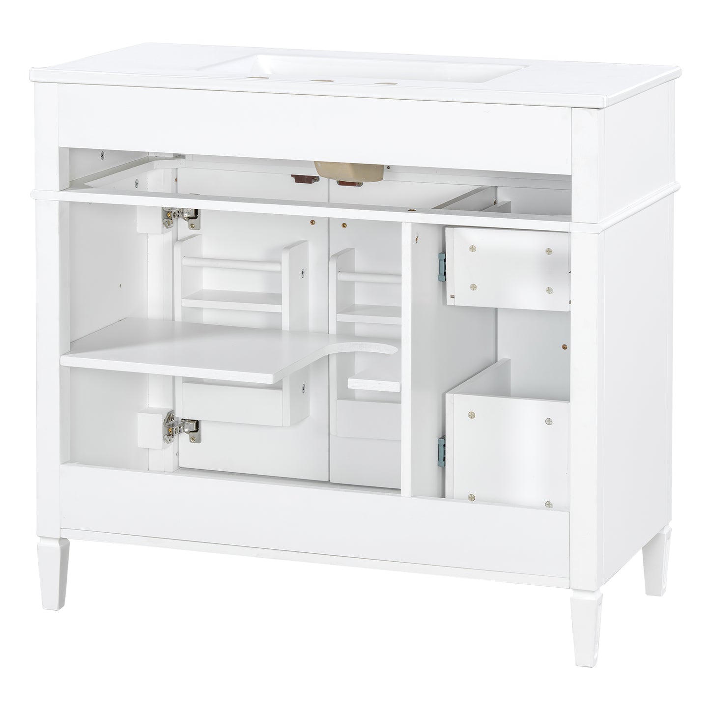 VanityFus 36-in White Bathroom Vanity Single Sink Combo Ceramic Top 2 Soft Close Doors 3 drawers Undermount Adjustable Shelves
