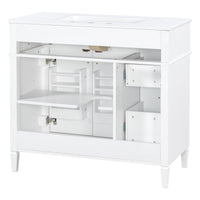 VanityFus 36-in White Bathroom Vanity Single Sink Combo Ceramic Top 2 Soft Close Doors 3 drawers Undermount Adjustable Shelves
