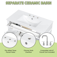 VanityFus 36-in White Bathroom Vanity Single Sink Combo Ceramic Top 2 Soft Close Doors 3 drawers Undermount Adjustable Shelves
