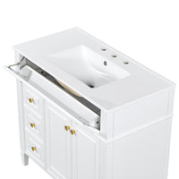 VanityFus 36-in White Bathroom Vanity Single Sink Combo Ceramic Top 2 Soft Close Doors 3 drawers Undermount Adjustable Shelves
