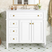 VanityFus 36-in White Bathroom Vanity Single Sink Combo Ceramic Top 2 Soft Close Doors 3 drawers Undermount Adjustable Shelves
