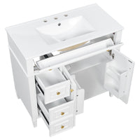 VanityFus 36-in White Bathroom Vanity Single Sink Combo Ceramic Top 2 Soft Close Doors 3 drawers Undermount Adjustable Shelves