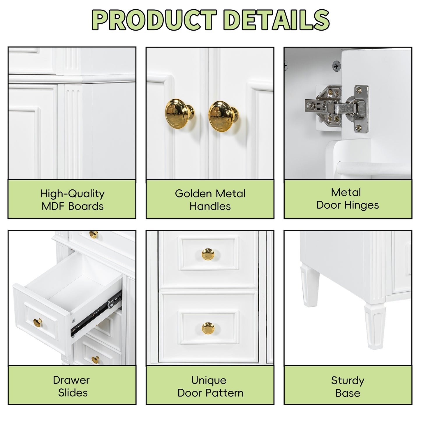 VanityFus 36-in White Bathroom Vanity Single Sink Combo Ceramic Top 2 Soft Close Doors 3 drawers Undermount Adjustable Shelves