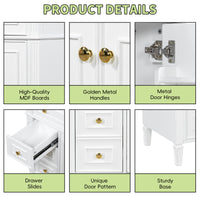 VanityFus 36-in White Bathroom Vanity Single Sink Combo Ceramic Top 2 Soft Close Doors 3 drawers Undermount Adjustable Shelves