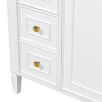 VanityFus 36-in White Bathroom Vanity Single Sink Combo Ceramic Top 2 Soft Close Doors 3 drawers Undermount Adjustable Shelves