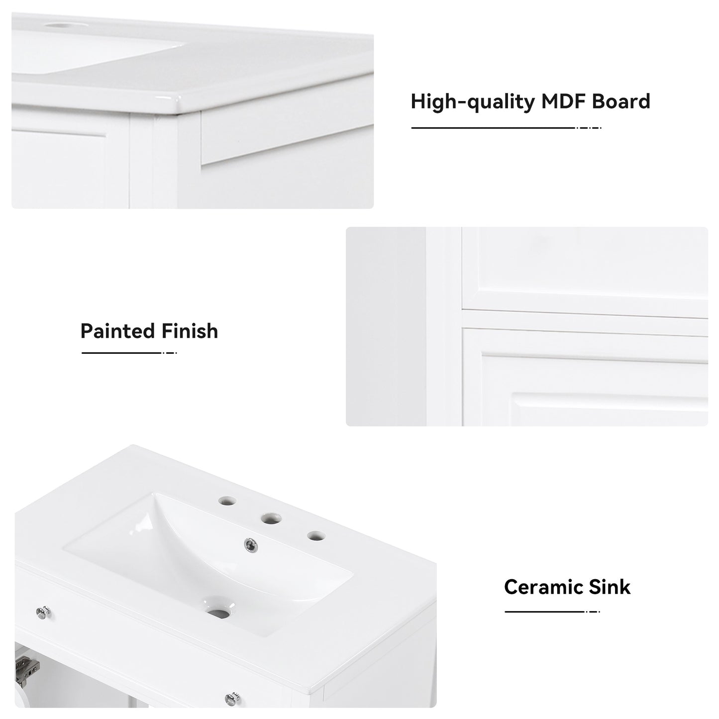 VanityFus 18.6-in White Bathroom Vanity Single Sink Combo with Ceramic Top Undermount 1 door 2 drawers Adjustable Shelves