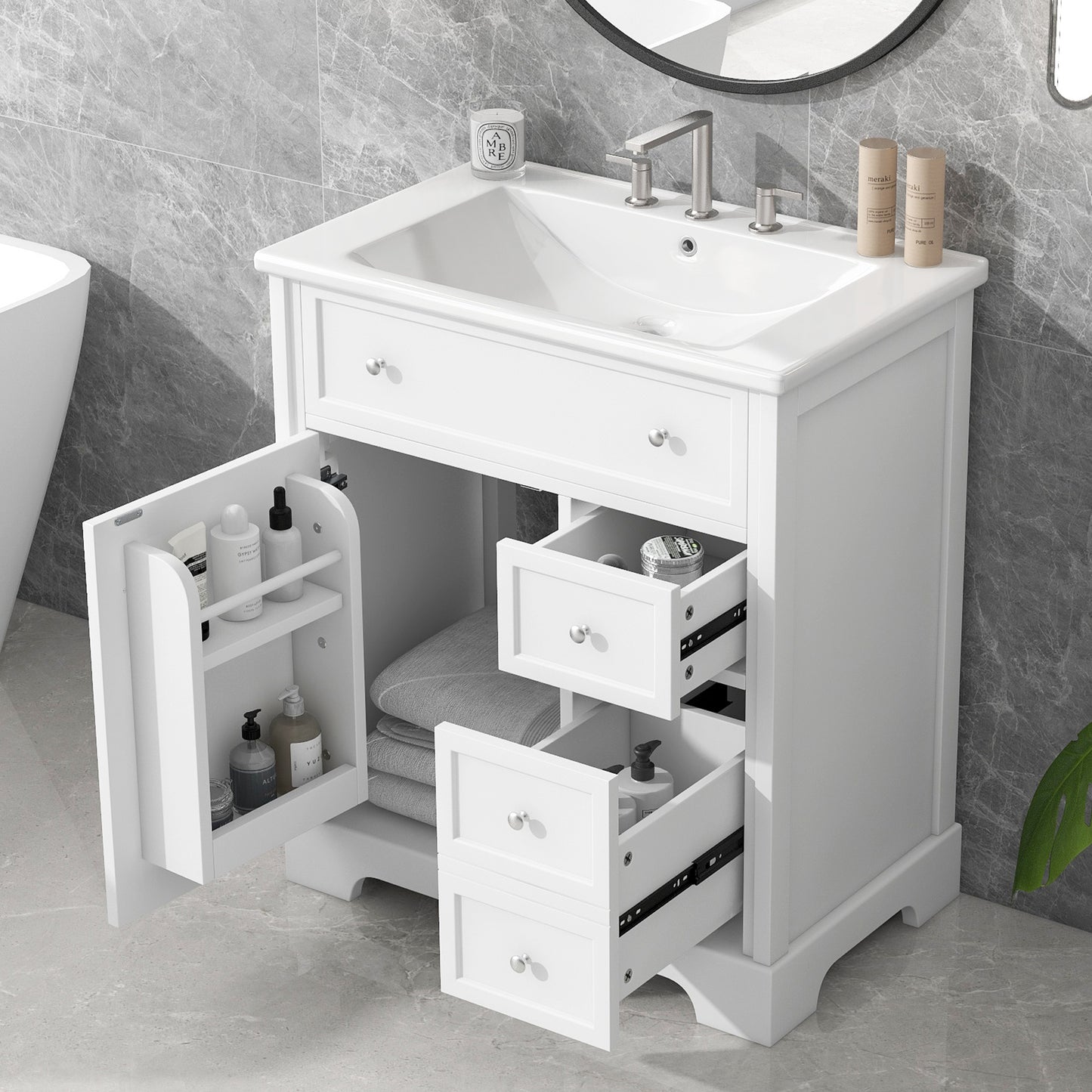 VanityFus 18.6-in White Bathroom Vanity Single Sink Combo with Ceramic Top Undermount 1 door 2 drawers Adjustable Shelves