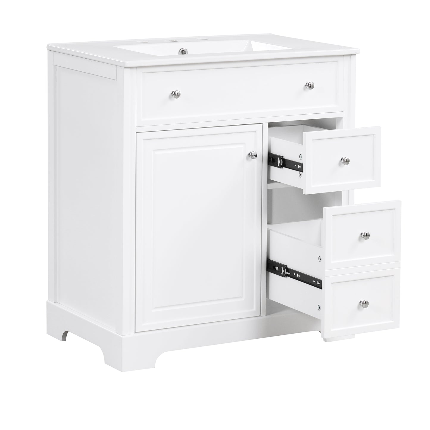 VanityFus 18.6-in White Bathroom Vanity Single Sink Combo with Ceramic Top Undermount 1 door 2 drawers Adjustable Shelves