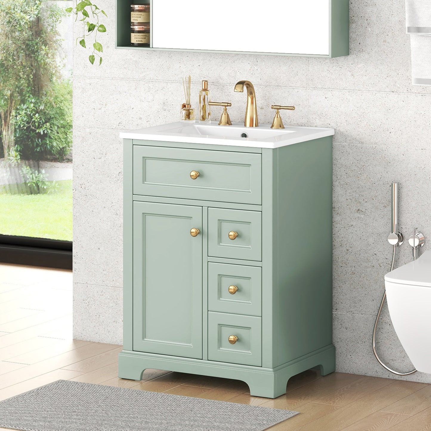 VanityFus 18.6-in Green Bathroom Vanity Single Sink Combo with Ceramic Top 1 Soft Close door 3 drawers Undermount
