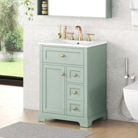 VanityFus 18.6-in Green Bathroom Vanity Single Sink Combo with Ceramic Top 1 Soft Close door 3 drawers Undermount
