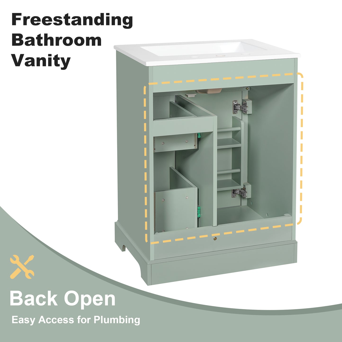VanityFus 18.6-in Green Bathroom Vanity Single Sink Combo with Ceramic Top 1 Soft Close door 3 drawers Undermount