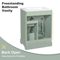 VanityFus 18.6-in Green Bathroom Vanity Single Sink Combo with Ceramic Top 1 Soft Close door 3 drawers Undermount
