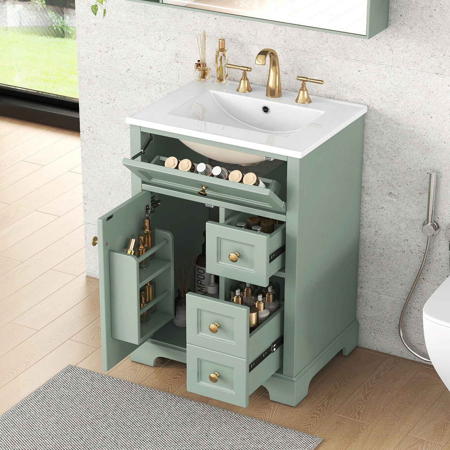 VanityFus 18.6-in Green Bathroom Vanity Single Sink Combo with Ceramic Top 1 Soft Close door 3 drawers Undermount