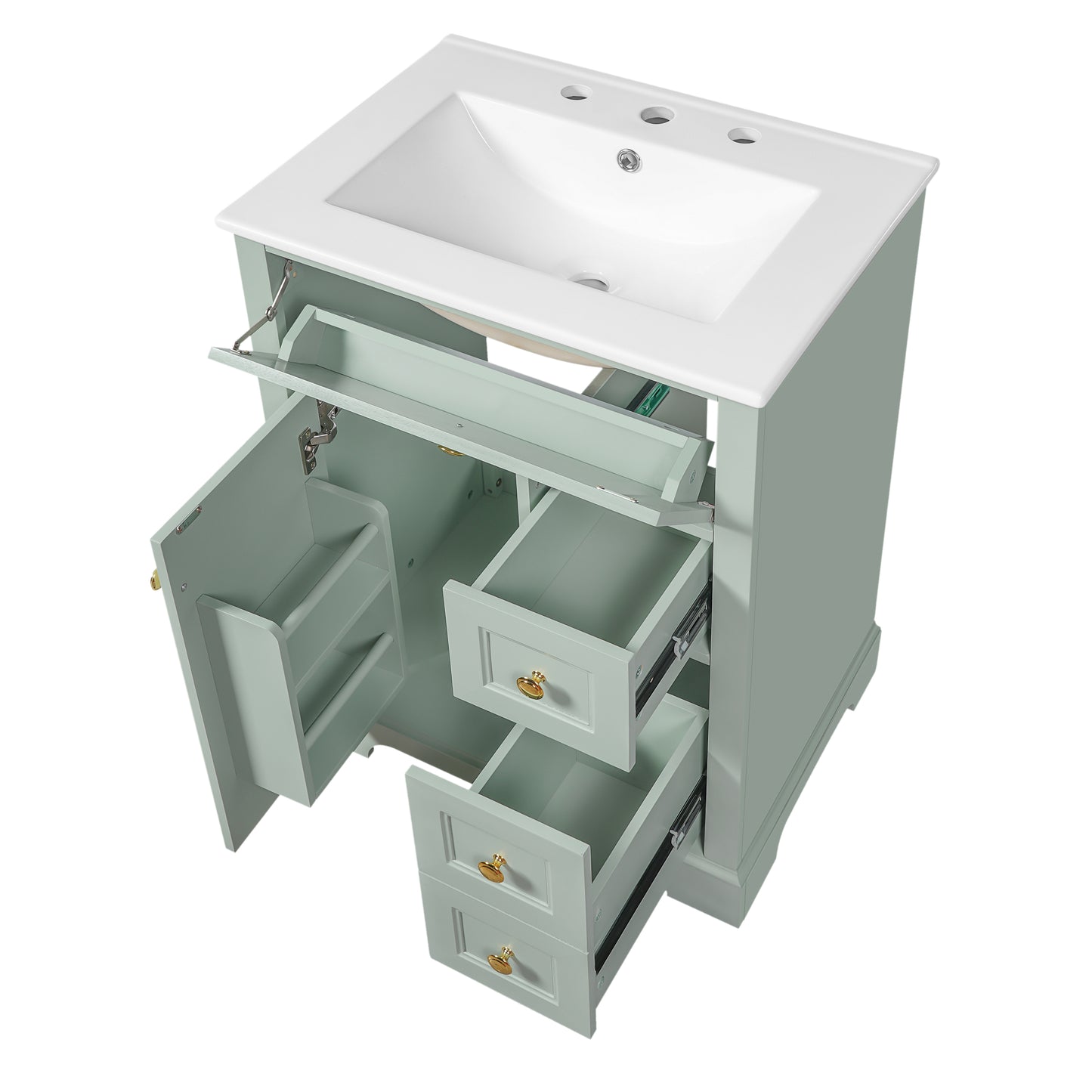 VanityFus 18.6-in Green Bathroom Vanity Single Sink Combo with Ceramic Top 1 Soft Close door 3 drawers Undermount
