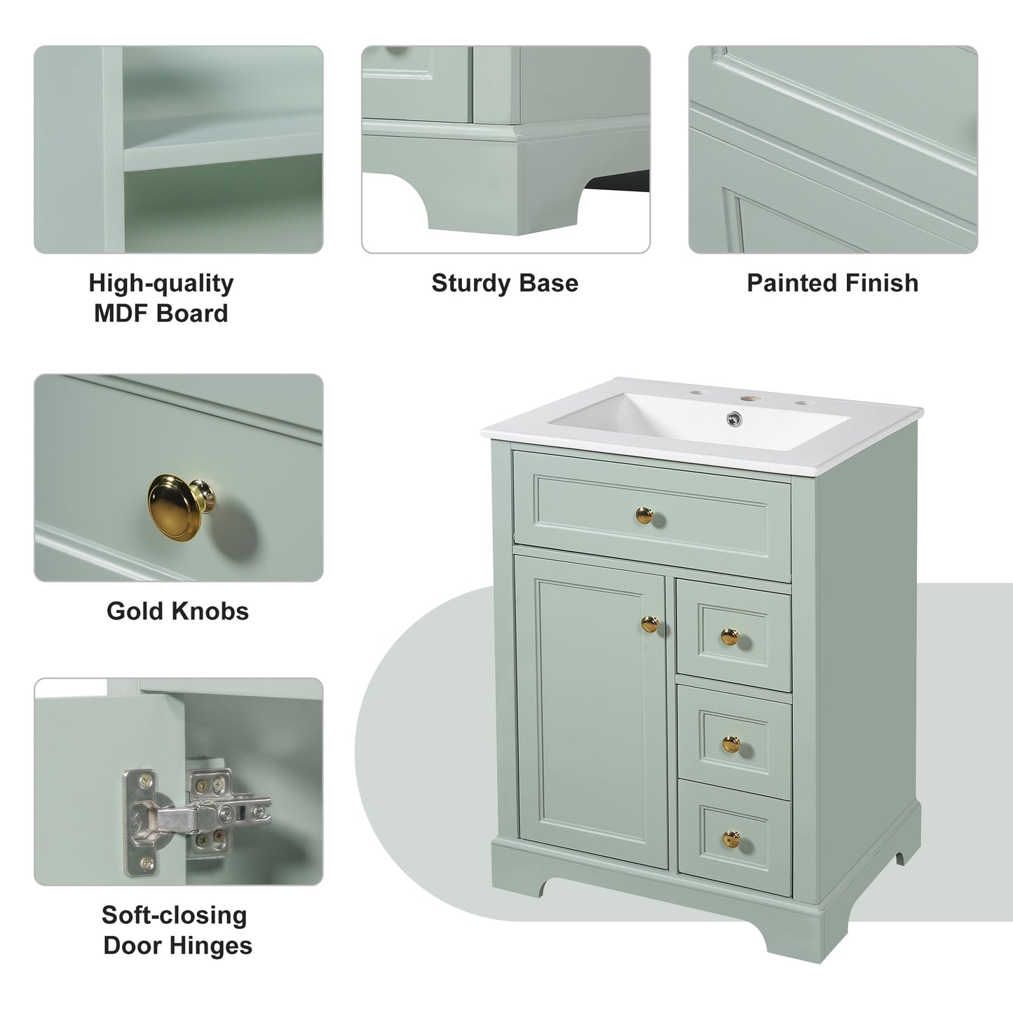VanityFus 18.6-in Green Bathroom Vanity Single Sink Combo with Ceramic Top 1 Soft Close door 3 drawers Undermount