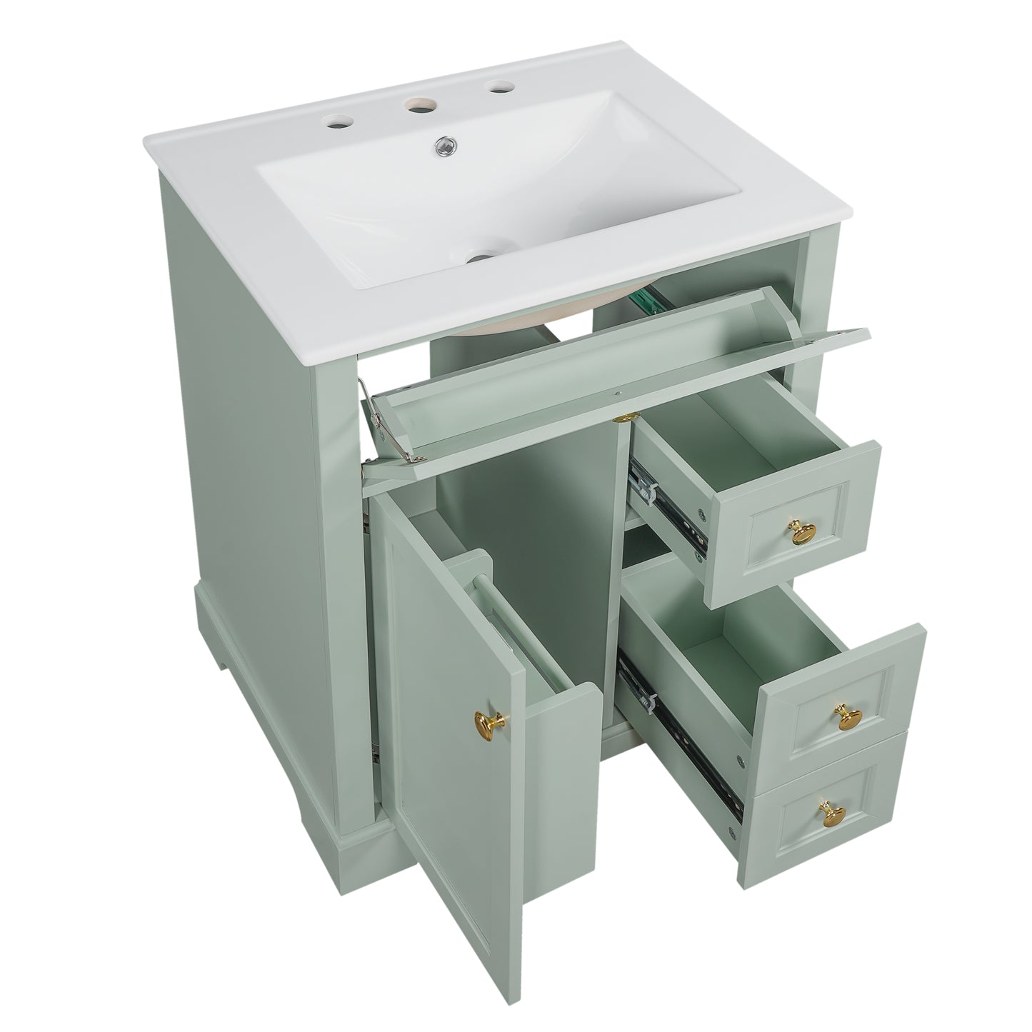 VanityFus 18.6-in Green Bathroom Vanity Single Sink Combo with Ceramic Top 1 Soft Close door 3 drawers Undermount