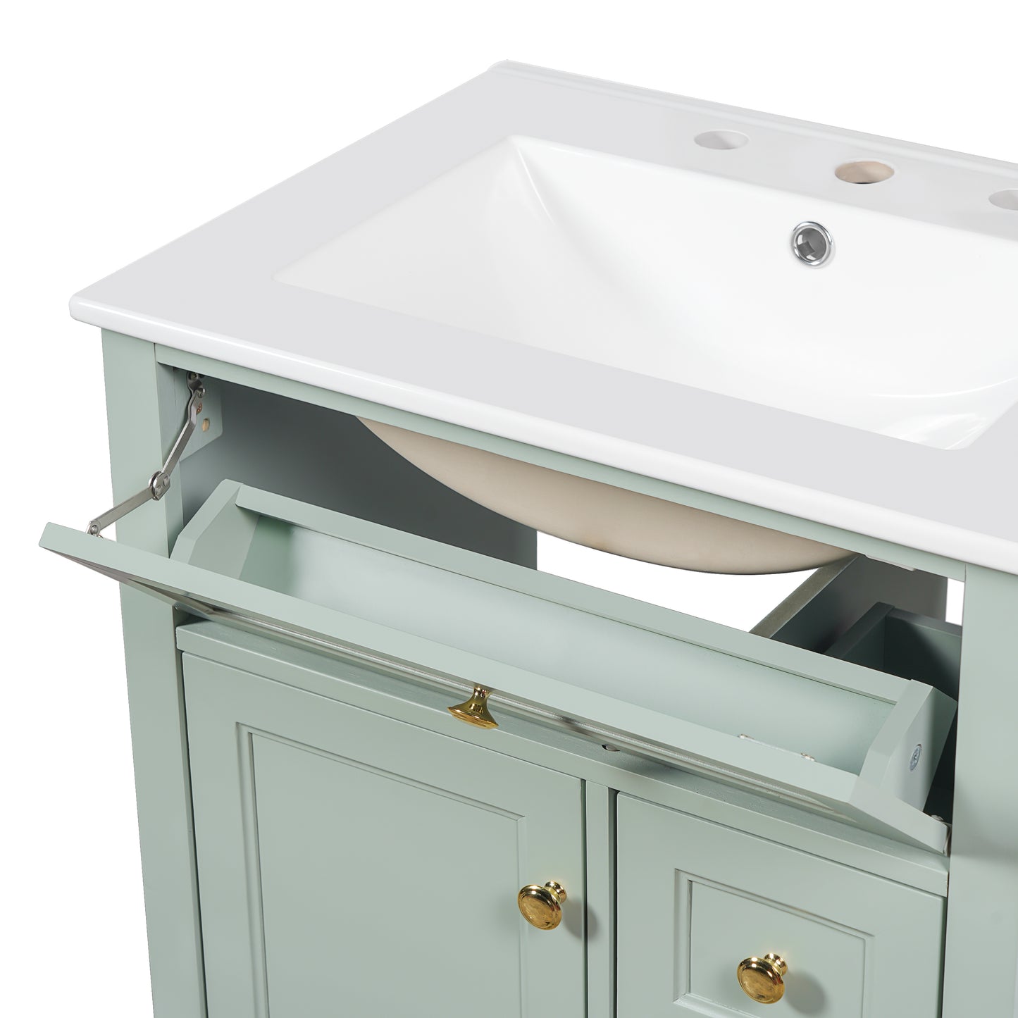 VanityFus 18.6-in Green Bathroom Vanity Single Sink Combo with Ceramic Top 1 Soft Close door 3 drawers Undermount