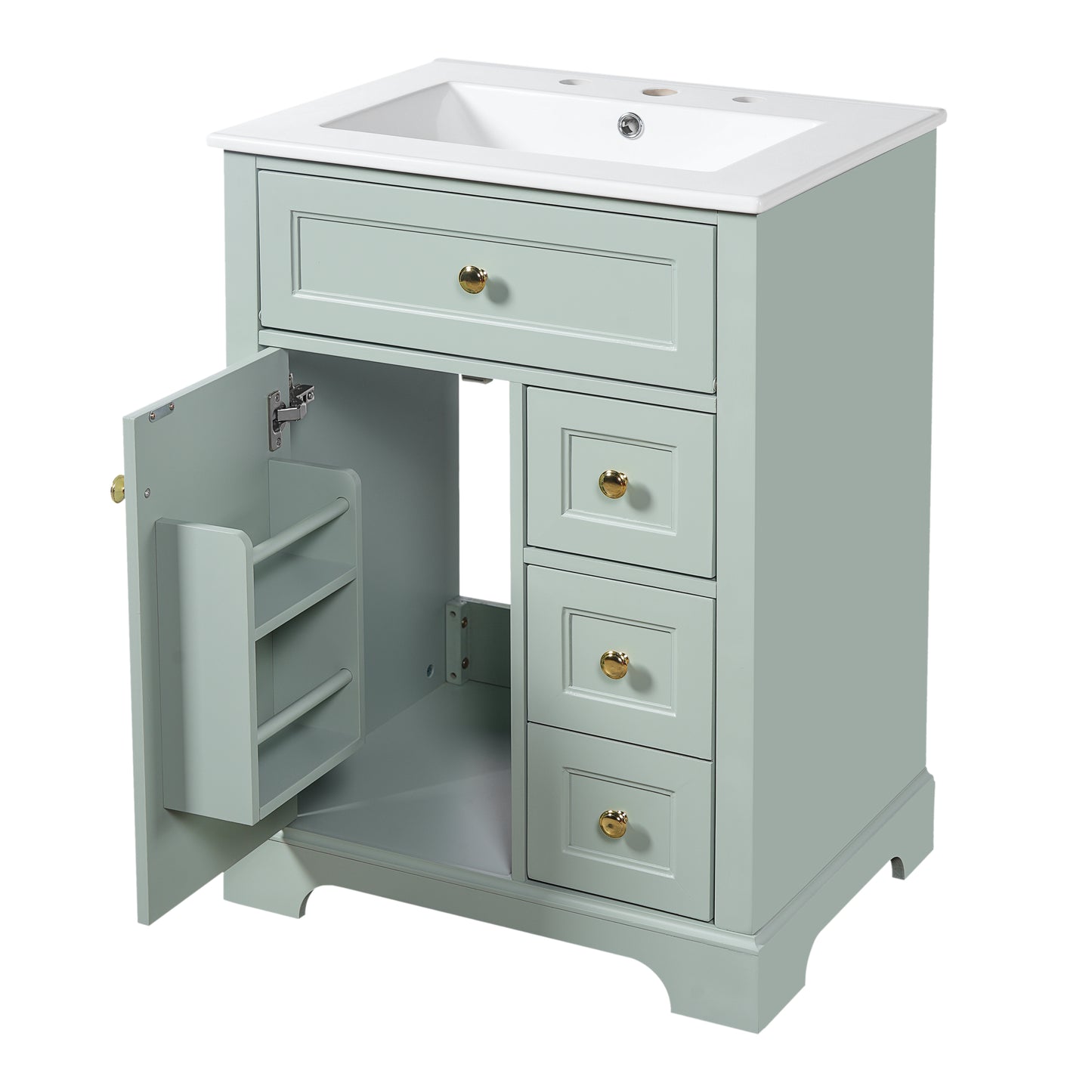 VanityFus 18.6-in Green Bathroom Vanity Single Sink Combo with Ceramic Top 1 Soft Close door 3 drawers Undermount