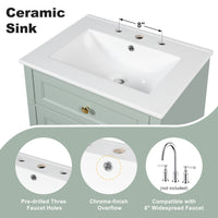 VanityFus 18.6-in Green Bathroom Vanity Single Sink Combo with Ceramic Top 1 Soft Close door 3 drawers Undermount