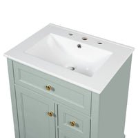 VanityFus 18.6-in Green Bathroom Vanity Single Sink Combo with Ceramic Top 1 Soft Close door 3 drawers Undermount