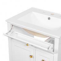 VanityFus 18.6-in White Bathroom Vanity Single Sink Combo with Ceramic Top 1 Soft Close door 3 drawers Undermount