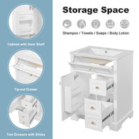 VanityFus 18.6-in White Bathroom Vanity Single Sink Combo with Ceramic Top 1 Soft Close door 3 drawers Undermount