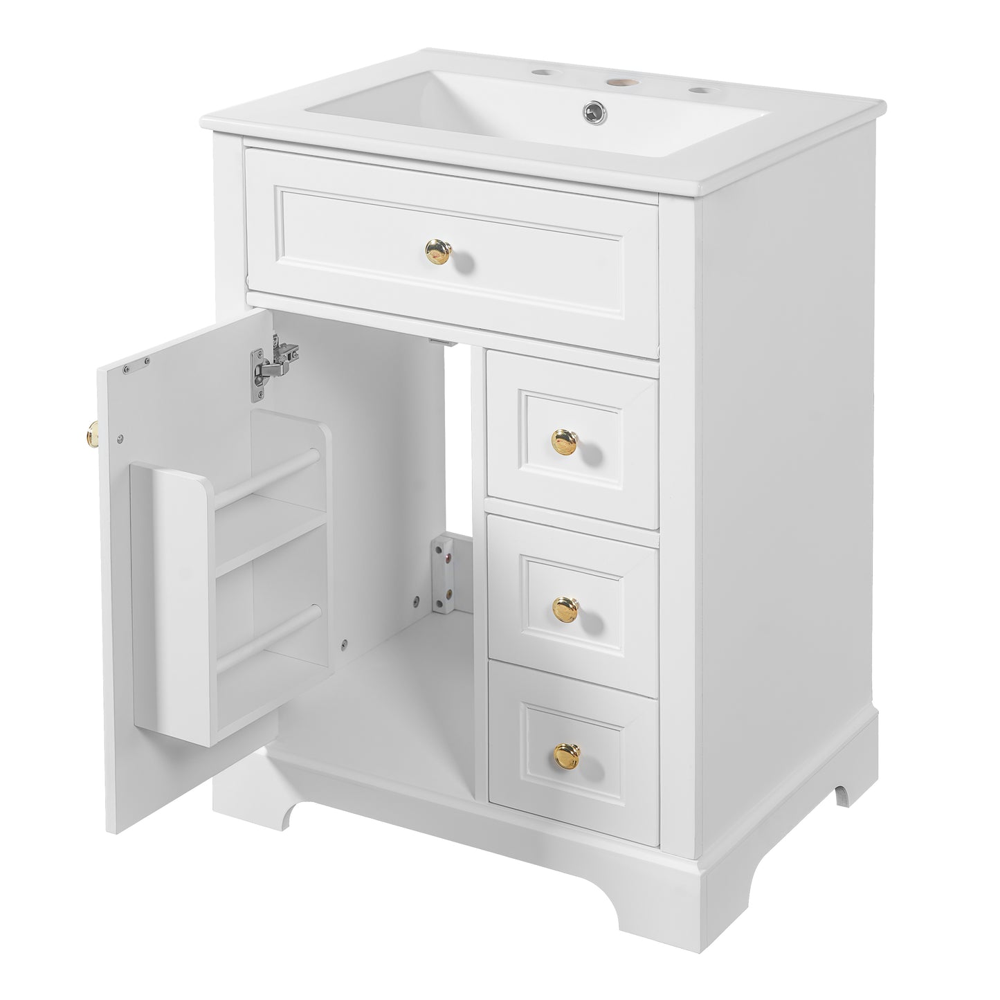 VanityFus 18.6-in White Bathroom Vanity Single Sink Combo with Ceramic Top 1 Soft Close door 3 drawers Undermount
