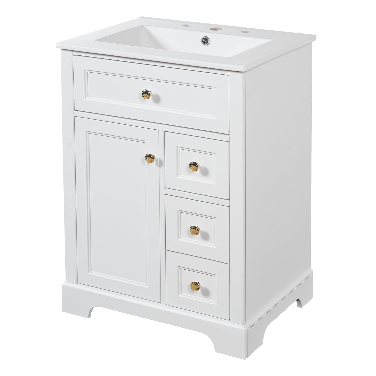 VanityFus 18.6-in White Bathroom Vanity Single Sink Combo with Ceramic Top 1 Soft Close door 3 drawers Undermount