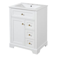 VanityFus 18.6-in White Bathroom Vanity Single Sink Combo with Ceramic Top 1 Soft Close door 3 drawers Undermount