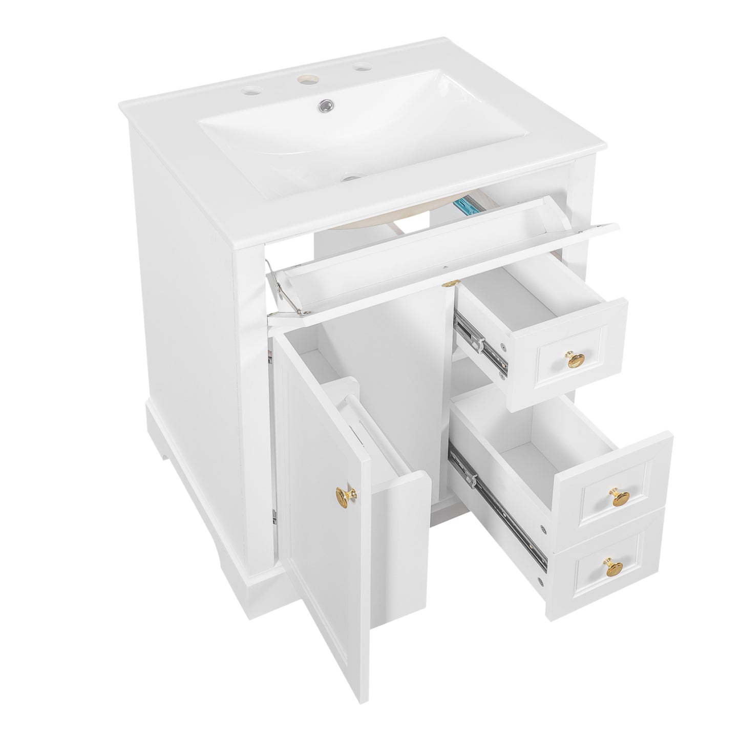 VanityFus 18.6-in White Bathroom Vanity Single Sink Combo with Ceramic Top 1 Soft Close door 3 drawers Undermount