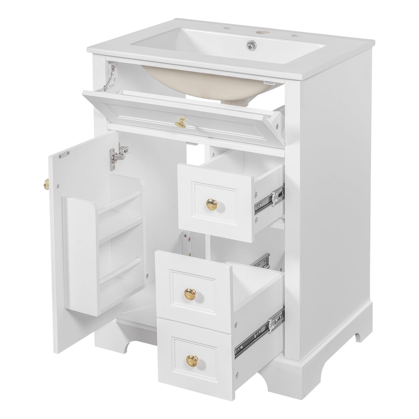 VanityFus 18.6-in White Bathroom Vanity Single Sink Combo with Ceramic Top 1 Soft Close door 3 drawers Undermount