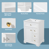 VanityFus 18.6-in White Bathroom Vanity Single Sink Combo with Ceramic Top 1 Soft Close door 3 drawers Undermount