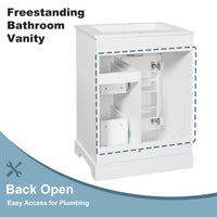 VanityFus 18.6-in White Bathroom Vanity Single Sink Combo with Ceramic Top 1 Soft Close door 3 drawers Undermount