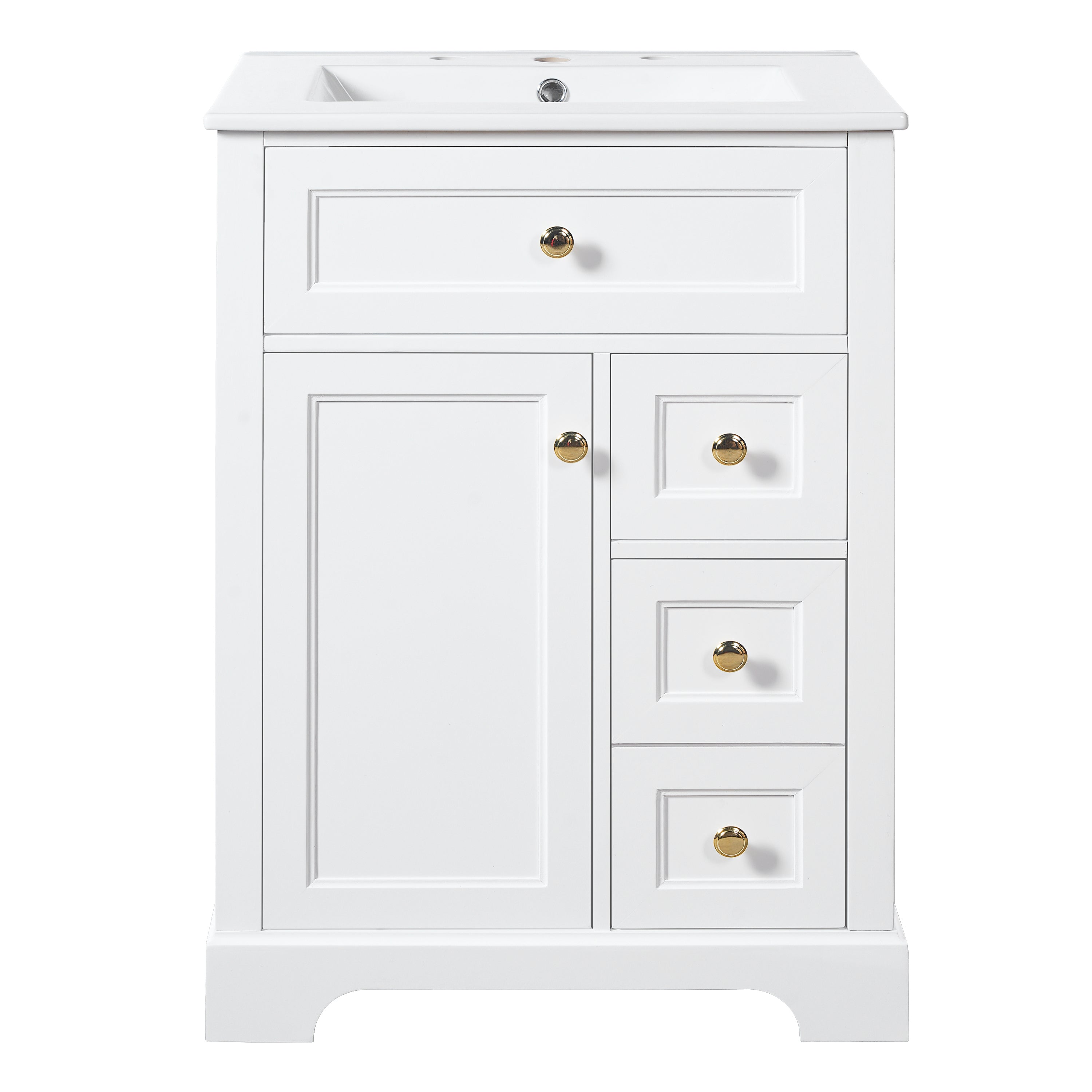 VanityFus 18.6-in White Bathroom Vanity Single Sink Combo with Ceramic Top 1 Soft Close door 3 drawers Undermount